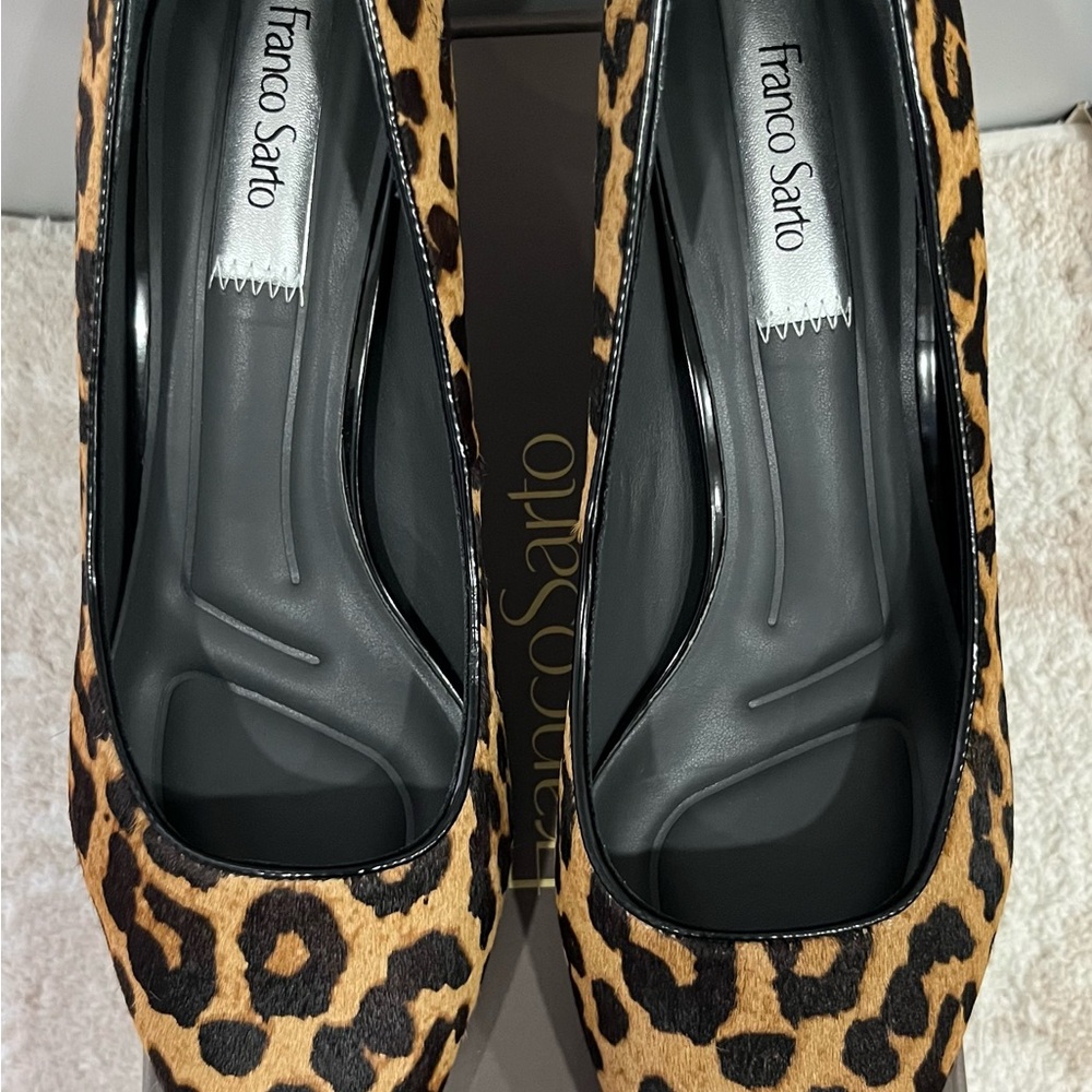 Franco Sarto Leopard-Print Pumps in Tan‎ and Black